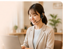 ヘッドセットを付けて相談に応じるスタッフ